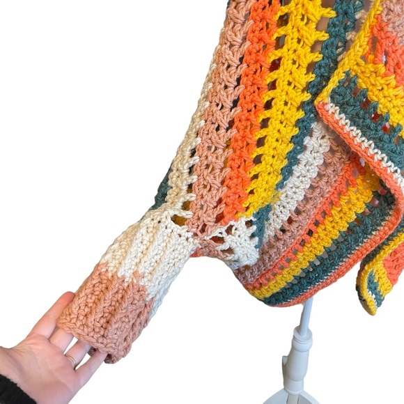 Crochet Handmade Waterfall Open Halloween Candy Corn Cardigan - Picture 3 of 5